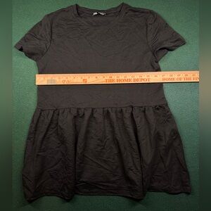 ZARA Black Babydoll Peplum Top Short Sleeve Size S